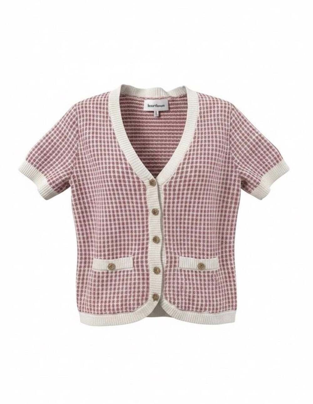 Heartloom Women’s M Pink Ivory 100% Cotton Knit Cardigan Short Sleeve Button